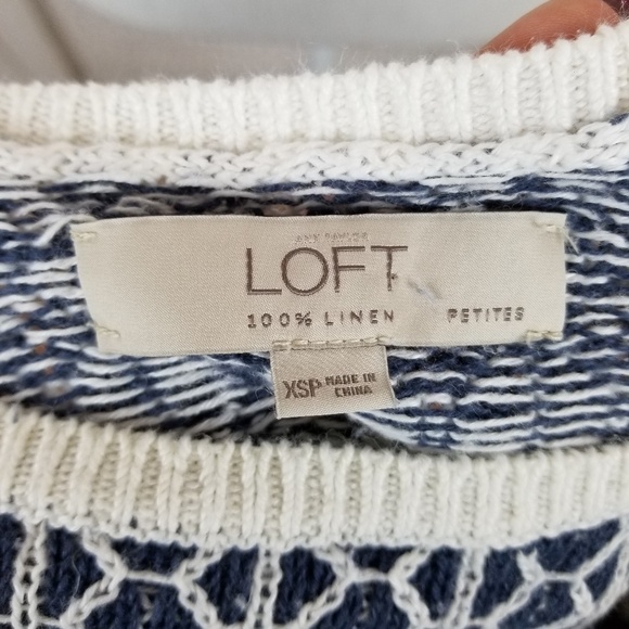 Loft | Blue & White Patterned Linen Hi-Lo Sweater - Picture 7 of 7